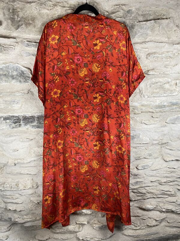 SHORTER LONG KIMONO STYLE JACKET ONE SIZE UK6 to 22: autumnal, deep orange, floral - product images  of 