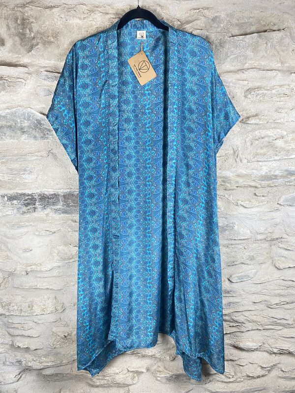 SHORTER LONG KIMONO STYLE JACKET ONE SIZE UK6 to 22: blue, grey - product images  of 