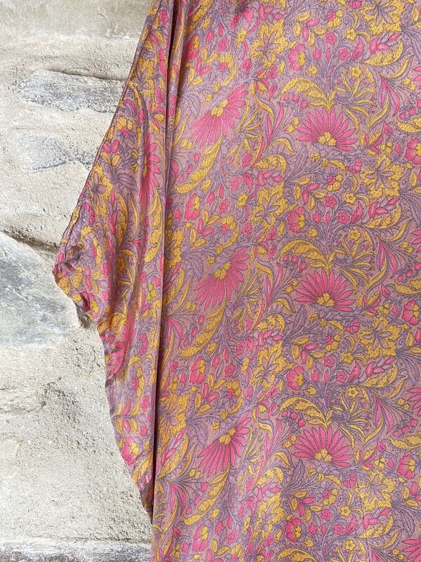 SHORTER LONG KIMONO STYLE JACKET ONE SIZE UK6 to 22: pink with yellow  - product images  of 