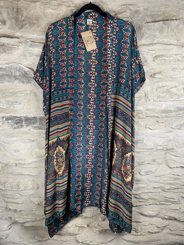 SHORTER LONG KIMONO STYLE JACKET ONE SIZE UK6 to 22: teal, deep raspberry - product images  of 