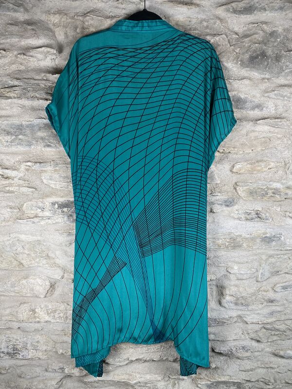 SALE // SHORTER LONG KIMONO STYLE JACKET ONE SIZE UK6 to 22: green, black, abstract  - product images  of 
