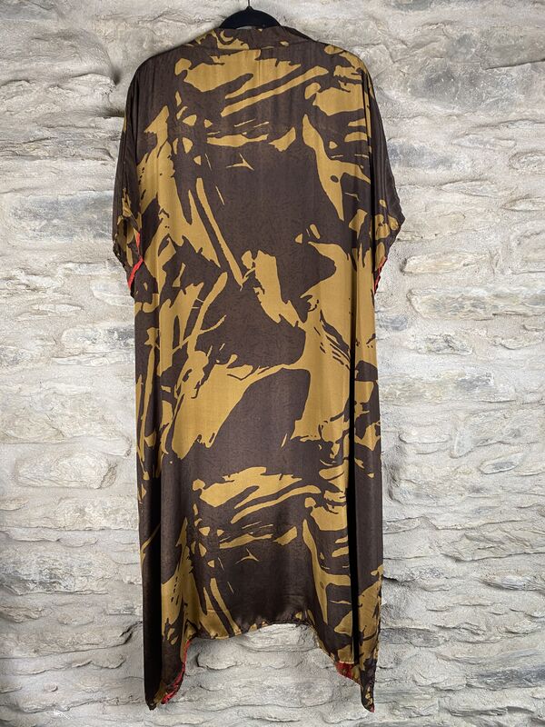 SALE // LONG KIMONO STYLE JACKET ONE SIZE UK10 to 28:  brown, sand, abstract  - product images  of 