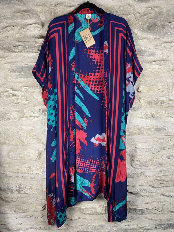 SALE // LONG KIMONO STYLE JACKET ONE SIZE UK10 to 28:  blue, strawberry, green - product images  of 