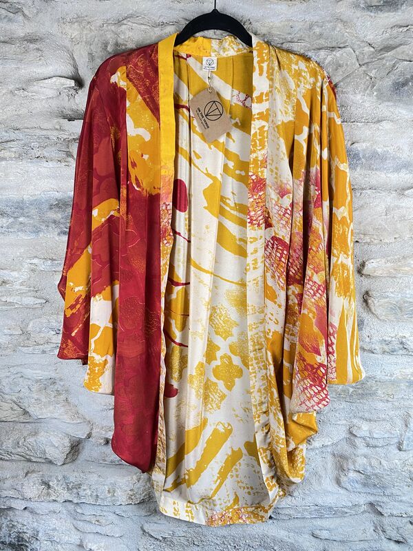 SALE // ORIGINAL KIMONO style jacket UK8 to UK14: white, yellow, red, abstract - product images  of 