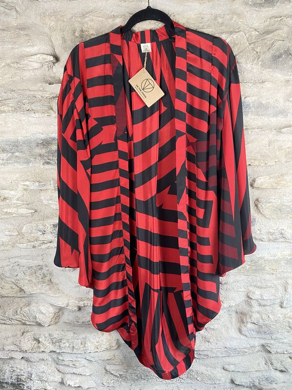 SALE // ORIGINAL KIMONO style jacket UK8 to UK14: red, black lines  - product images  of 