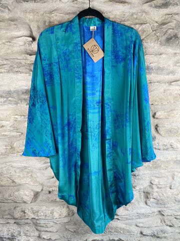 SALE,//,ORIGINAL,KIMONO,style,jacket,UK8,to,UK14:,3,blues,Green, blue  , kimono, style jacket, soft, polyester, kaftan, jacket, cardigan, ontheverge