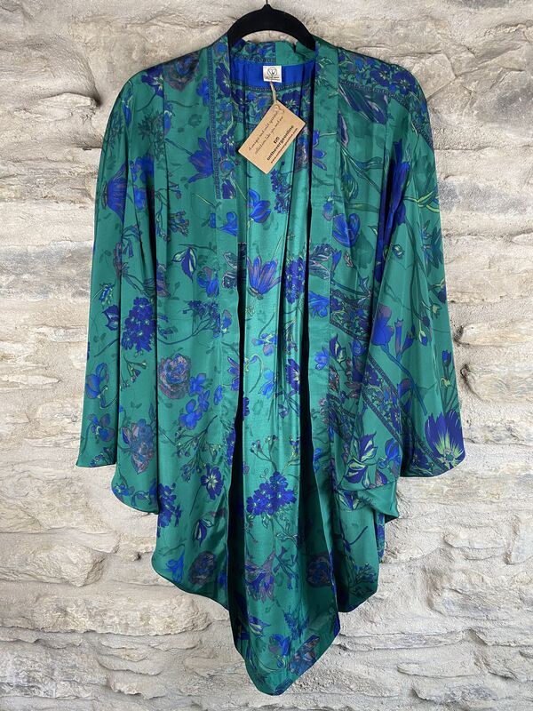 SALE // ORIGINAL KIMONO style jacket UK8 to UK14: emerald green and blue - product images  of 