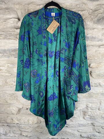 SALE,//,ORIGINAL,KIMONO,style,jacket,UK8,to,UK14:,emerald,green,and,blue,Green, blue  , kimono, style jacket, soft, polyester, kaftan, jacket, cardigan, ontheverge