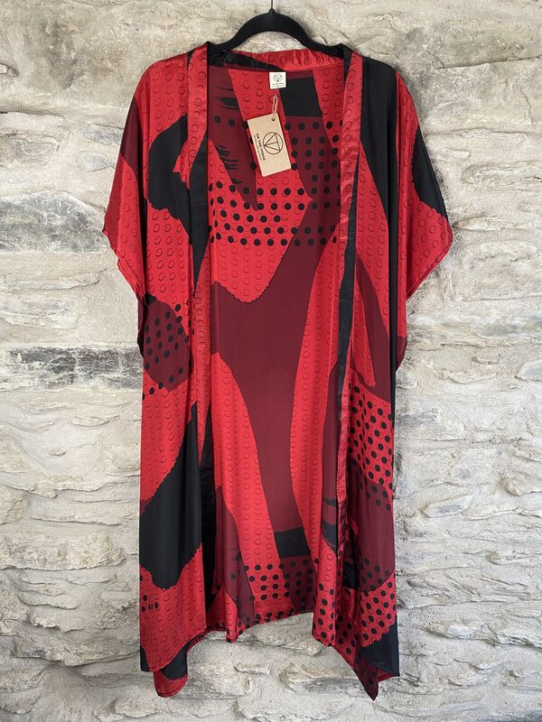 SALE // SHORTER  LONG KIMONO STYLE JACKET ONE SIZE UK10 to 28:  black, red - product images  of 