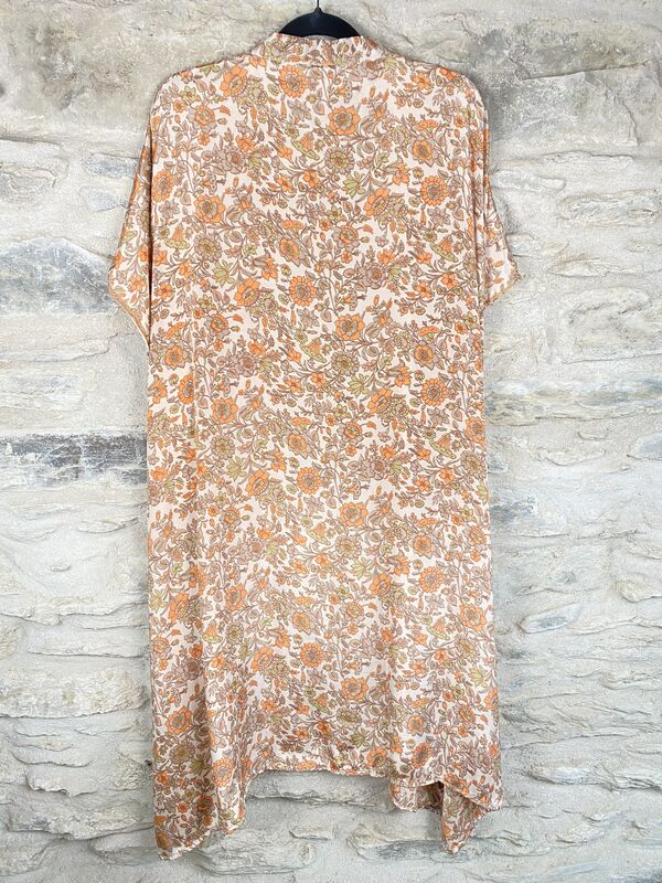 SALE // SHORTER LONG KIMONO STYLE JACKET ONE SIZE UK10 to 28: earthy, romantic, floral - product images  of 