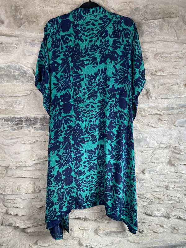 SALE // SHORTER LONG KIMONO STYLE JACKET ONE SIZE UK10 to 28:  dark blue, green - product images  of 