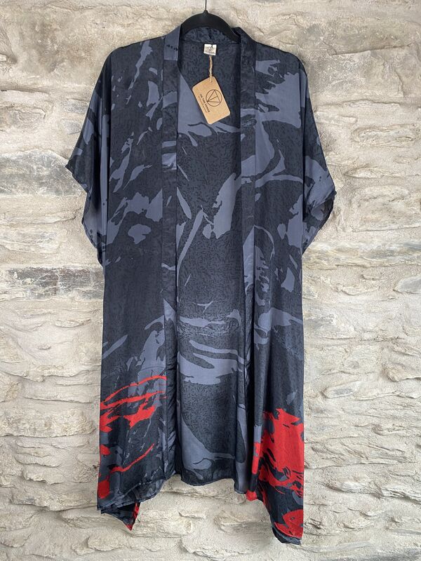 SALE // SHORTER LONG KIMONO STYLE JACKET ONE SIZE UK10 to 28: grey, black, red - product images  of 