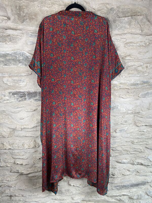 LONG KIMONO STYLE JACKET ONE SIZE UK10 to 28: super stylish deep red, teal, floral - product images  of 