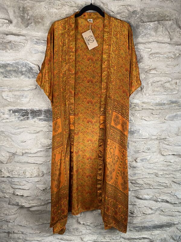 LONG KIMONO STYLE JACKET ONE SIZE UK10 to 28: super stylish golden, earthy autumnal - product images  of 