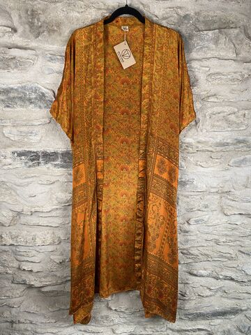 LONG,KIMONO,STYLE,JACKET,ONE,SIZE,UK10,to,28:,super,stylish,golden,,earthy,autumnal,Golden, earthy autumnal, floral, long, Kimono, style, jacket, curvy, plus, size, on, the, verge