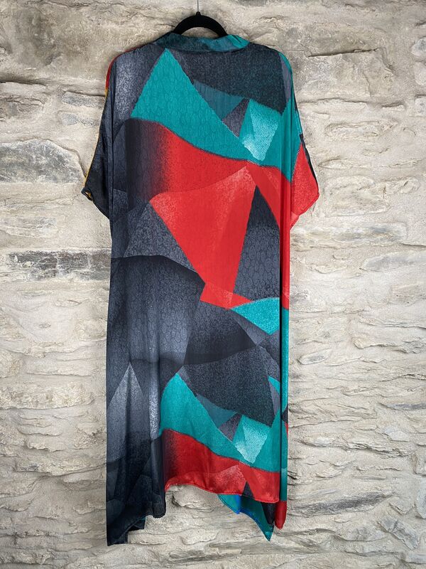 SALE // LONG KIMONO STYLE JACKET ONE SIZE UK10 to 28:  funky black with mix colours  - product images  of 