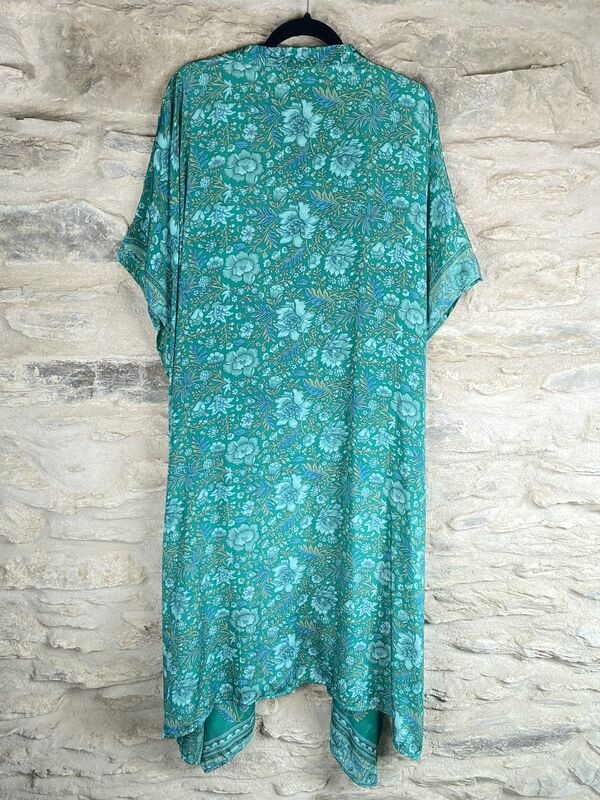 SALE // LONG KIMONO STYLE JACKET ONE SIZE UK10 to 28:  mint green, floral - product images  of 