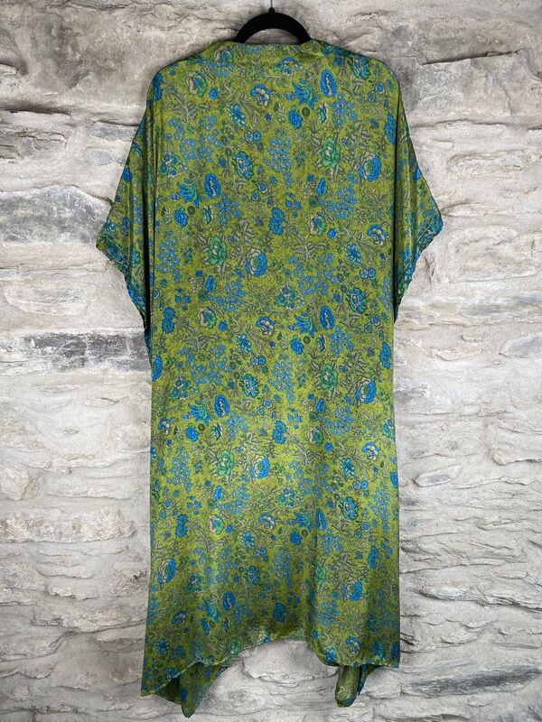 LONG KIMONO STYLE JACKET ONE SIZE UK10 to 28: romantic mossy green and sky blue - product images  of 