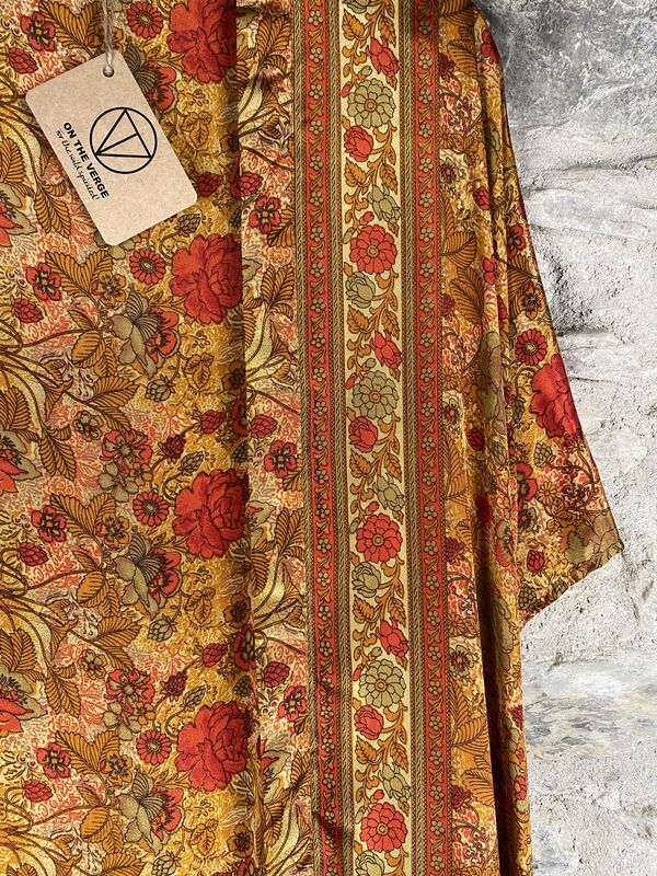 SALE // LONG KIMONO STYLE JACKET ONE SIZE UK10 to 28:  golden and autumnal  - product images  of 