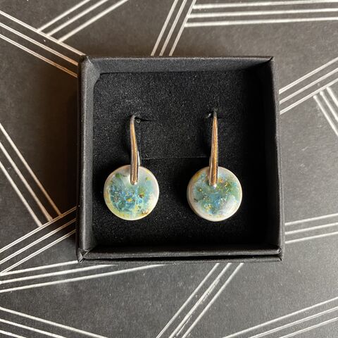 LAVVŌ,SMALL,drop,earrings:,moss,and,lichen,Moss, lichen, lavvo, round, sterling silver, small, drops, porcelain, ceramic, earrings, made in ireland
