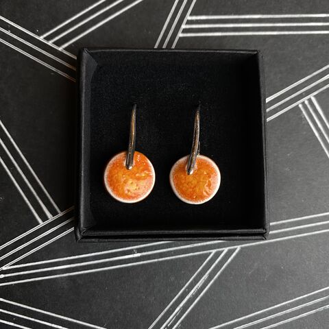 LAVVŌ,SMALL,drop,earrings:,deep,organic,orange,Deep, orange, lavvo, round, sterling silver, small, drops, porcelain, ceramic, earrings, made in ireland