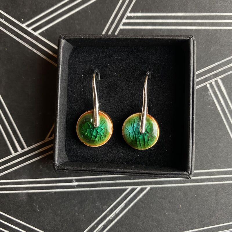 LAVVŌ SMALL drop earrings: dragon eyes, green over brown    - product images  of 