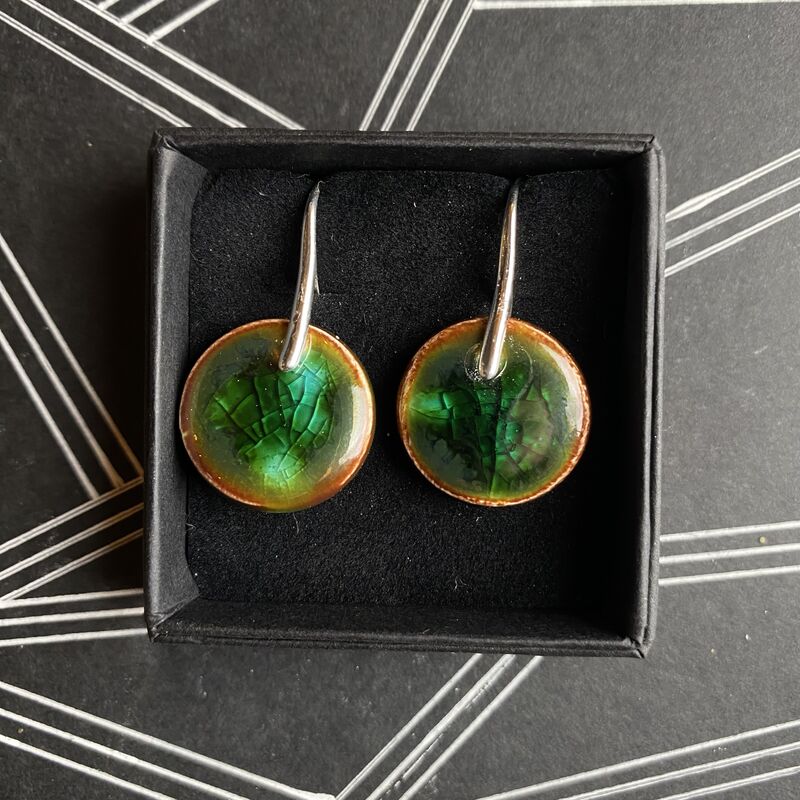 LAVVŌ MEDIUM drop earrings:  dragon eyes, green on brown     - product images  of 