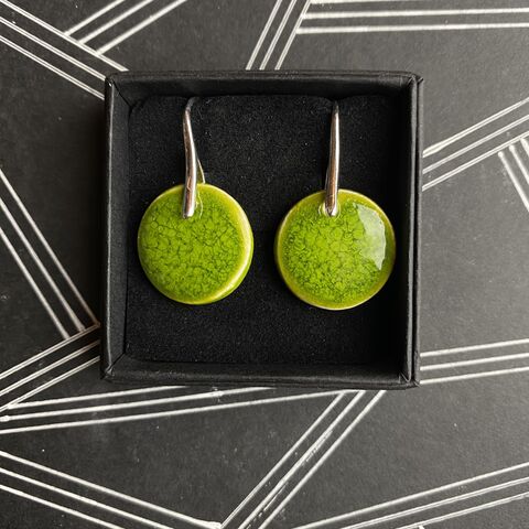 LAVVŌ,MEDIUM,drop,earrings:,vibrant,lime,green,Lime, green, round, sterling silver, medium, drops, porcelain, ceramic, earrings, made in ireland