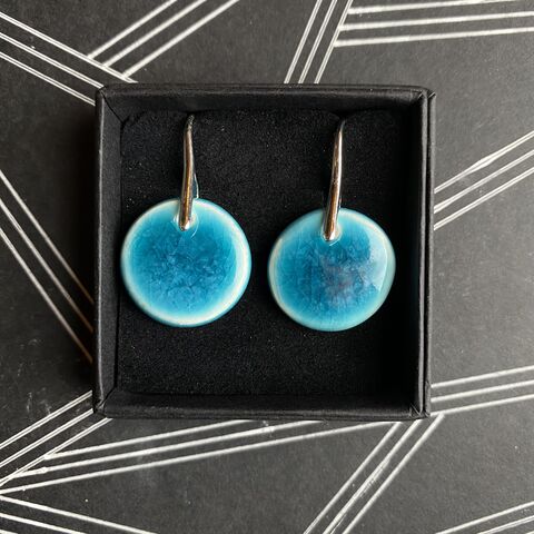 LAVVŌ,MEDIUM,drop,earrings:,deep,turquoise,blue,deep turquoise blue , round, sterling silver, medium, drops, porcelain, ceramic, earrings, made in ireland