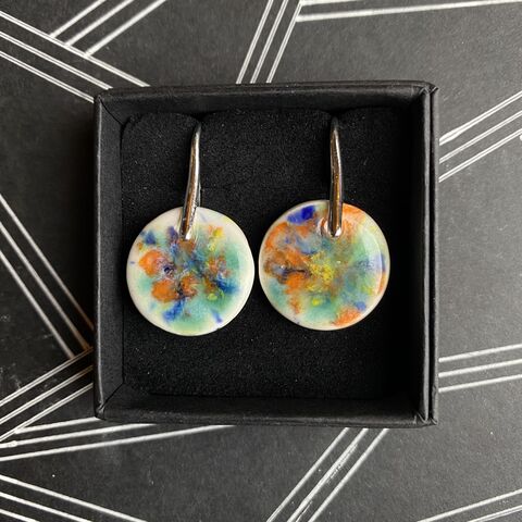 LAVVŌ,MEDIUM,drop,earrings:,mixed,colours,Mixed, colours , round, sterling silver, medium, drops, porcelain, ceramic, earrings, made in ireland