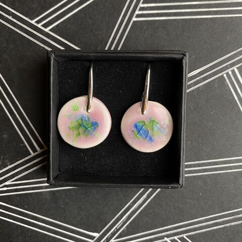LAVVŌ,MEDIUM,drop,earrings:,pink,,blue,,green,Pink, Blue, green, universe , round, sterling silver, medium, drops, porcelain, ceramic, earrings, made in ireland