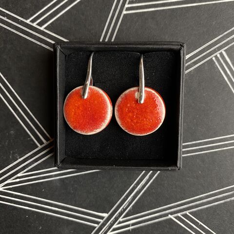 LAVVŌ,MEDIUM,drop,earrings:,vibrant,red,Red , round, sterling silver, medium, drops, porcelain, ceramic, earrings, made in ireland
