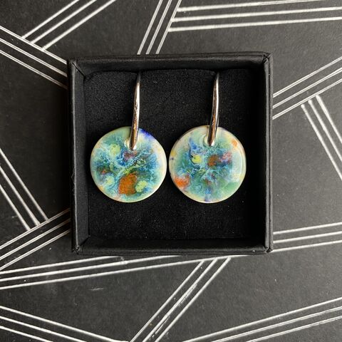 LAVVŌ,MEDIUM,drop,earrings:,summer,burst,Summer, burst , round, sterling silver, medium, drops, porcelain, ceramic, earrings, made in ireland