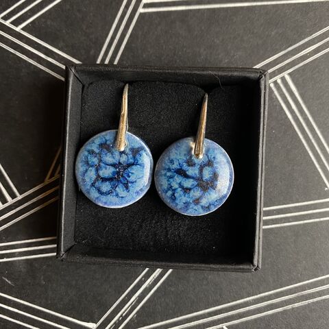LAVVŌ,MEDIUM,drop,earrings:,blue,universe,blue universe , round, sterling silver, medium, drops, porcelain, ceramic, earrings, made in ireland