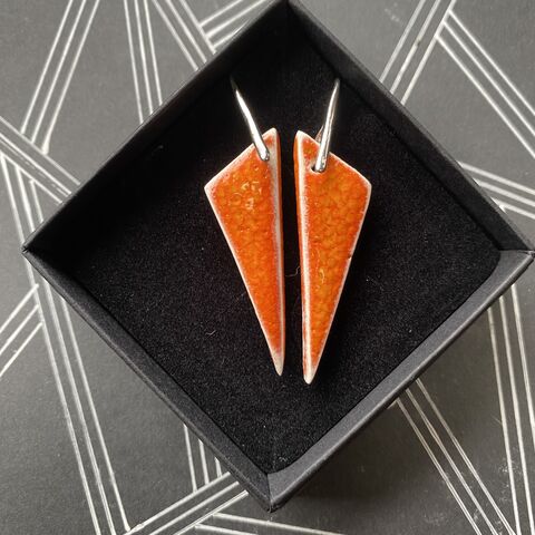 LAVVŌ,Smaller,triangular,porcelain,drop,earrings:,orange,lava,Orange, smaller, triangular, porcelain, ceramic, drop, earrings, made in ireland