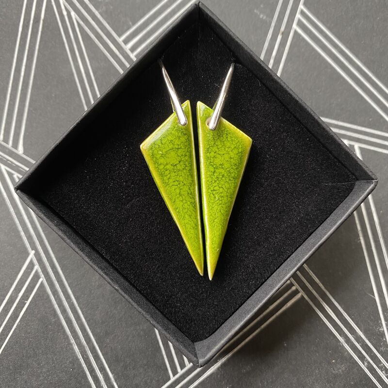 LAVVŌ Smaller triangular porcelain drop earrings: lime green  - product images  of 