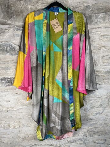 ORIGINAL,KIMONO,style,jacket,UK8,to,UK14:,s,magnetic,multicolour,Grey, pink, green, aqua, kimono, style jacket, soft, polyester, kaftan, jacket, cardigan, ontheverge
