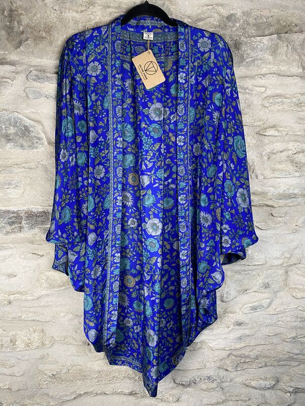 ORIGINAL KIMONO style jacket UK8 to UK14: electric blue, floral - product images  of 
