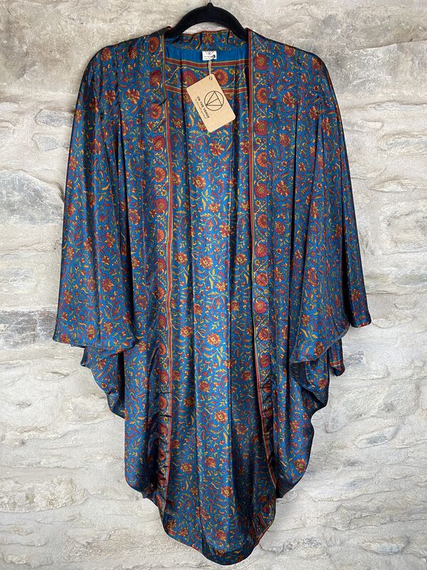 ORIGINAL KIMONO style jacket UK8 to UK14: deep vibrant blue, floral  - product images  of 