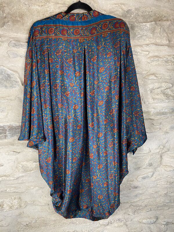 ORIGINAL KIMONO style jacket UK8 to UK14: deep vibrant blue, floral  - product images  of 