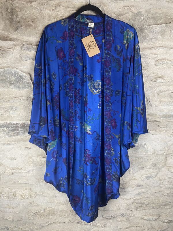 ORIGINAL KIMONO style jacket UK8 to UK14: deep blue, some purple, floral  - product images  of 