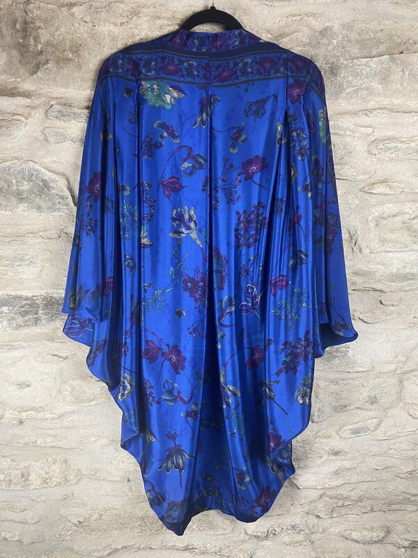 ORIGINAL KIMONO style jacket UK8 to UK14: deep blue, some purple, floral  - product images  of 
