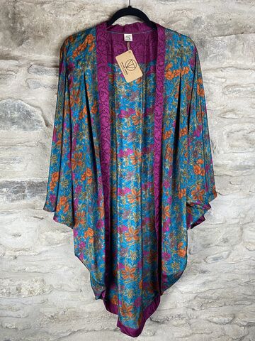 ORIGINAL,KIMONO,style,jacket,UK8,to,UK14:,blue,,pink,,orange,,floral,blue, pink, orange, floral, kimono, style jacket, soft, polyester, kaftan, jacket, cardigan, ontheverge