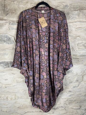 ORIGINAL,KIMONO,style,jacket,UK8,to,UK14:,romantic,grey,brown,with,light,lavender,Brown, lavender , floral, kimono, style jacket, soft, polyester, kaftan, jacket, cardigan, ontheverge