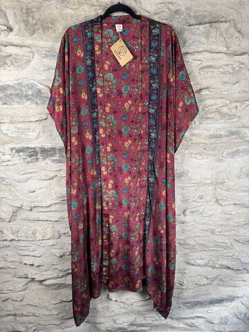 SALE,//,LONG,KIMONO,STYLE,JACKET,ONE,SIZE,UK10,to,28:,strawberry,pink,with,blue,flowers,strawberry pink with blue flowers, long, Kimono, style, jacket, curvy, plus, size, on, the, verge
