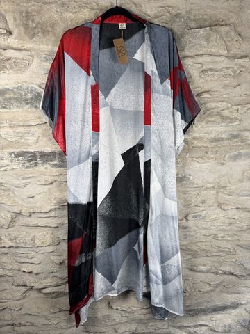 SALE,//,LONG,KIMONO,STYLE,JACKET,ONE,SIZE,UK10,to,28:,off-white,,black,,grey,and,red,off-white, black, grey and red, long, Kimono, style, jacket, curvy, plus, size, on, the, verge