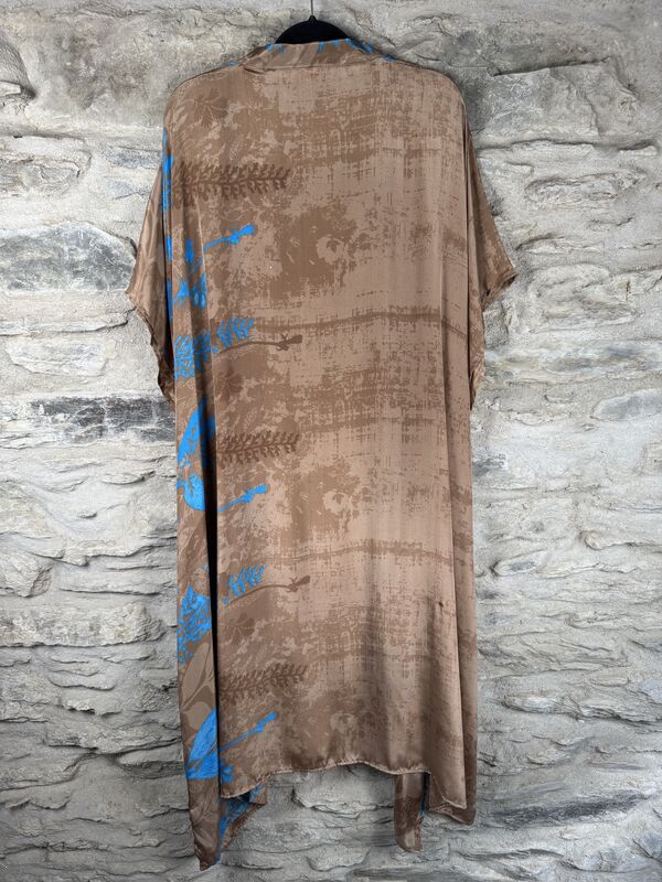 SALE // LONG KIMONO STYLE JACKET ONE SIZE UK10 to 28: sand, blue  - product images  of 