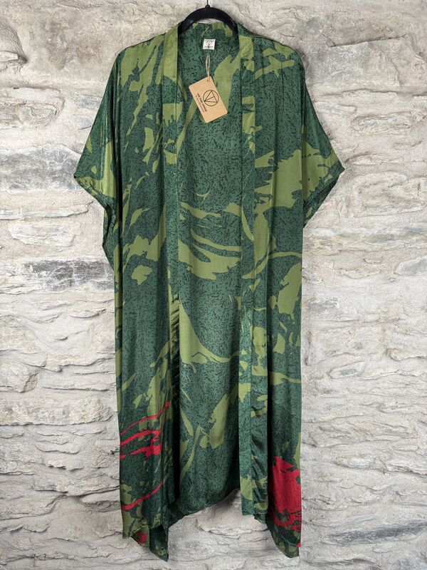 SALE // LONG KIMONO STYLE JACKET ONE SIZE UK10 to 28: green, red - product images  of 