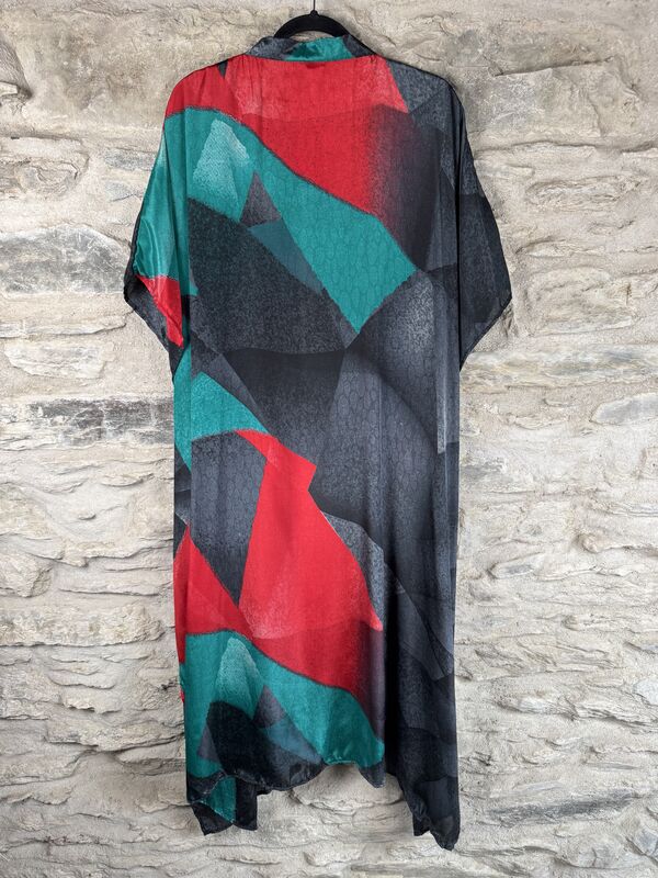 SALE // LONG KIMONO STYLE JACKET ONE SIZE UK10 to 28: grey, green, red, yellow - product images  of 