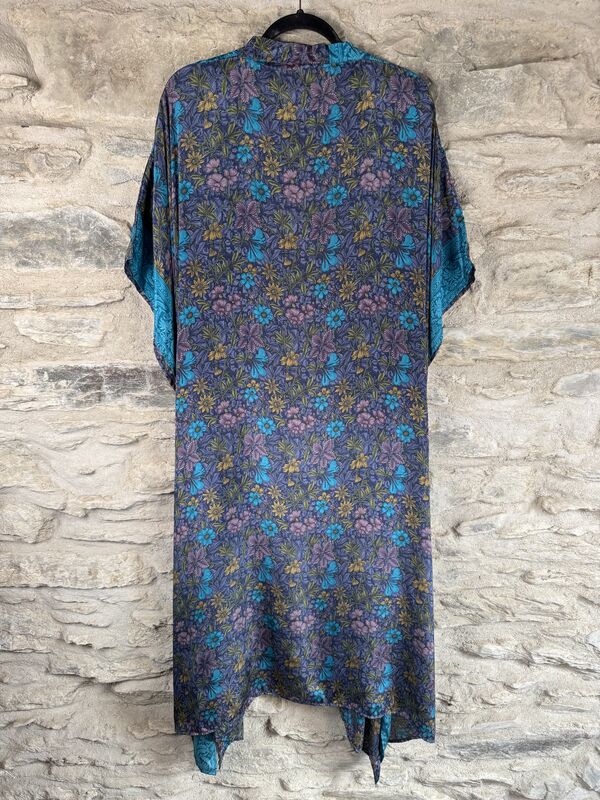 SALE // LONG KIMONO STYLE JACKET ONE SIZE UK10 to 28: lavender, blue flowers  - product images  of 